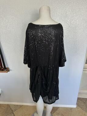 Women's Sequin Plus Size Mini Dress Short Sleeve Scoop Neck Pleated Size XL
